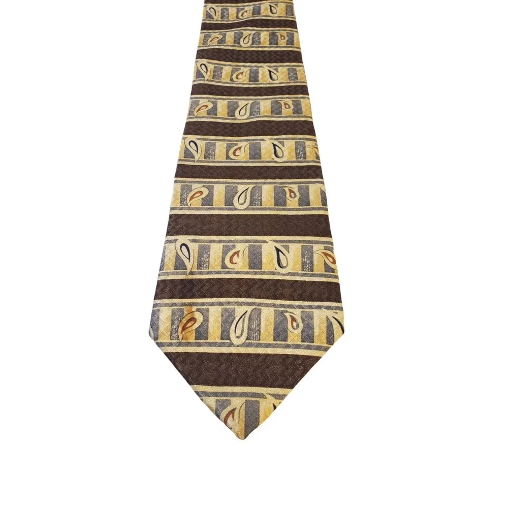 Alexander Lloyd Luxury 100% SILK‎ Men's Designer Striped Brown Cream Long Tie